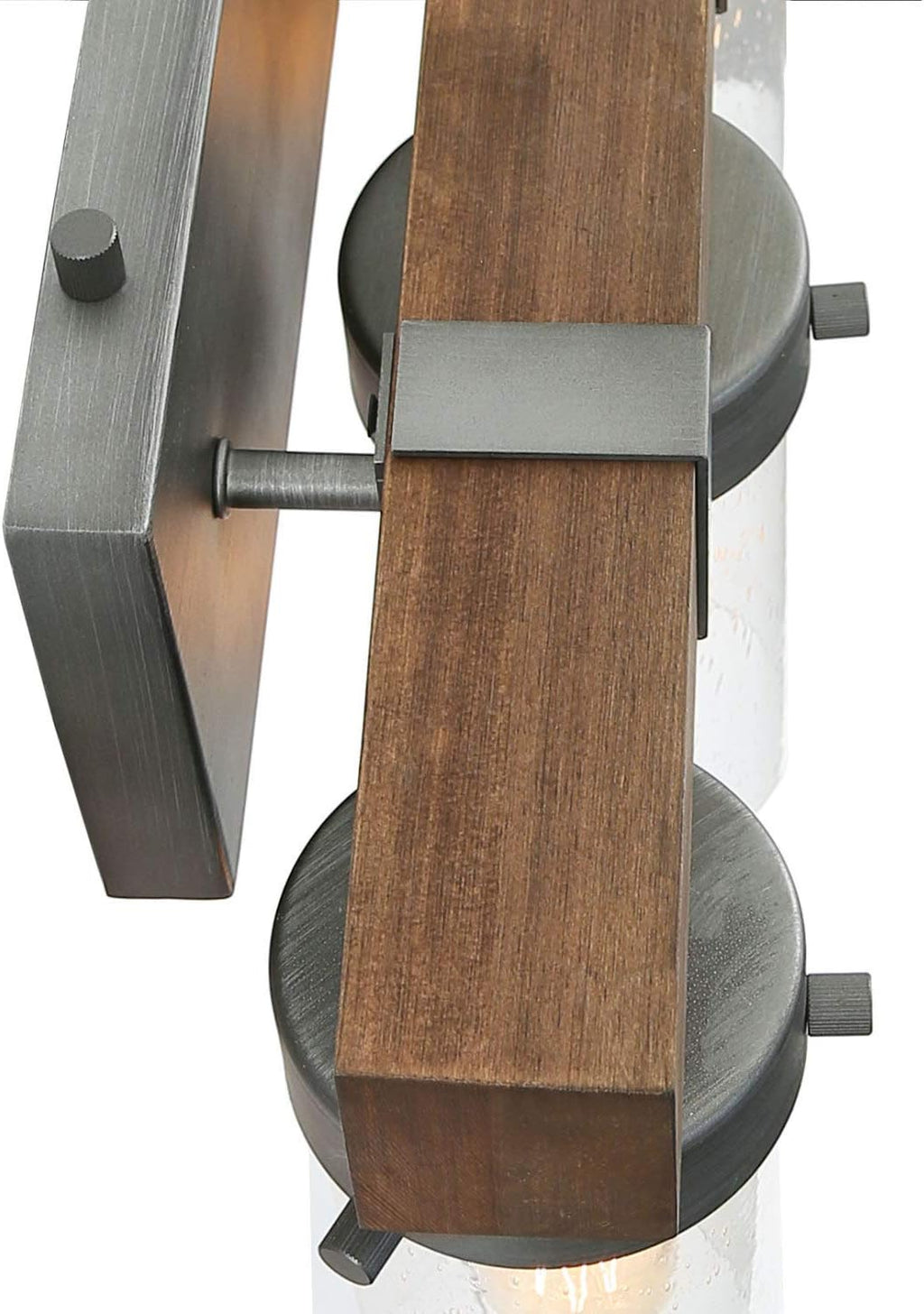 Farmhouse Rustic Bathroom Vanity Light, Wall Light Fixture 3 Lights in Wood and Cylindrical Bubbled Glass J350