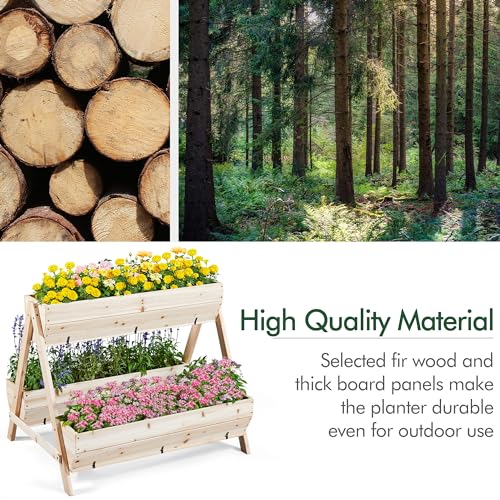3 Tiers Elevated Wooden Raised Garden Bed with Legs Y82489