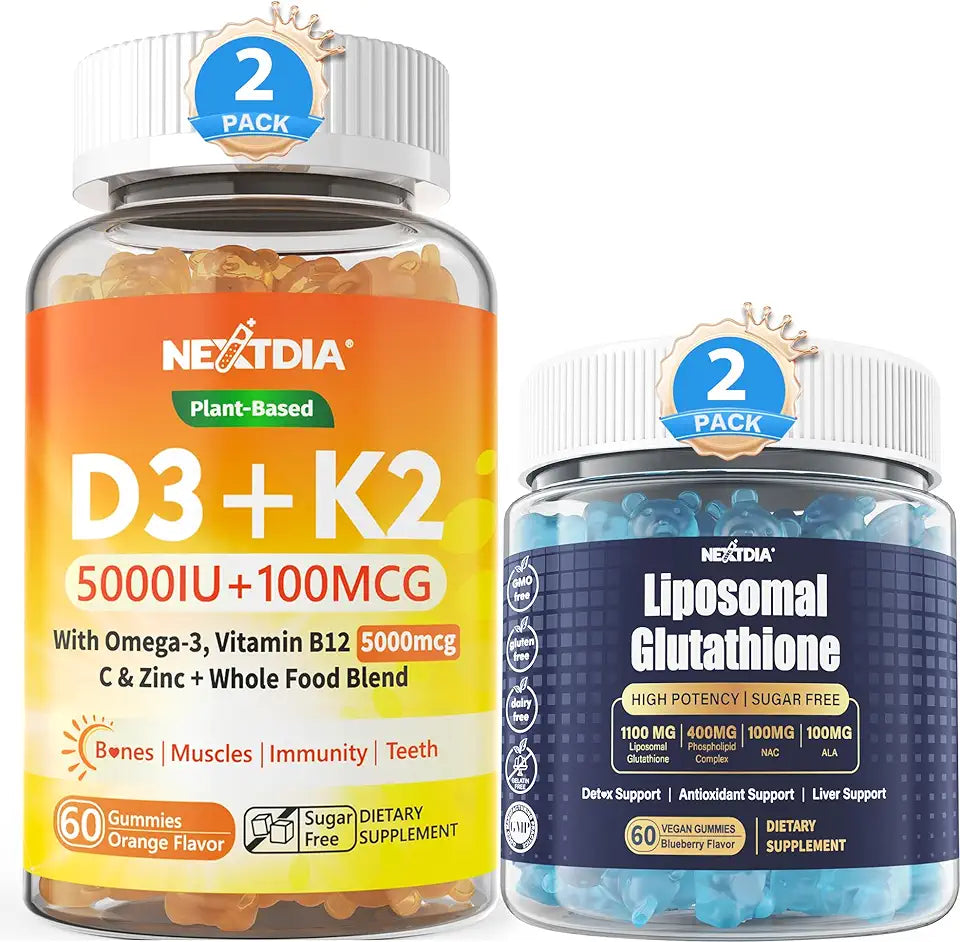 Organic Plant D3 5000 IU + K2 100 mcg + Liposomal Glutathione Gummies R619