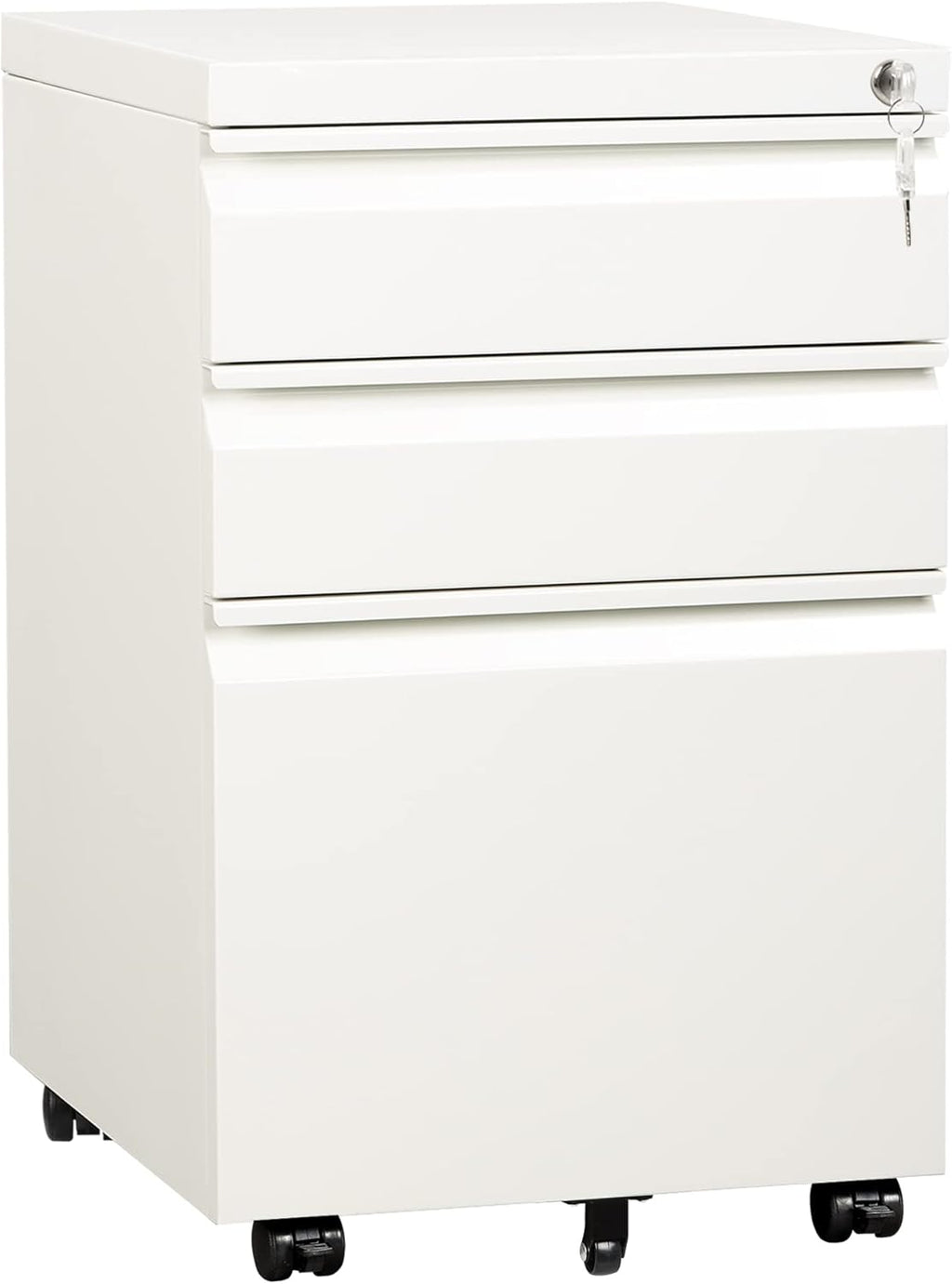 3 Drawer White Metal File Cabinet with Lock B3598