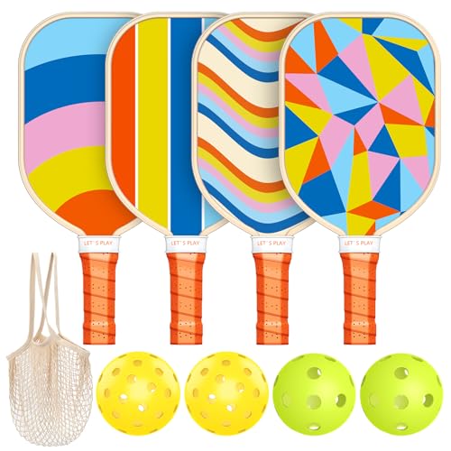 Set of 4 Wood Pickleball Paddles with Carry Bag U215852