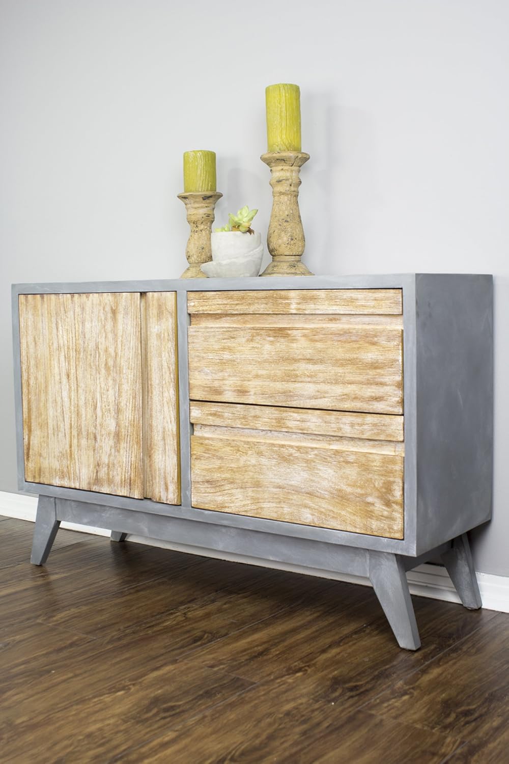 Gray Distressed Wood 2 Drawer Sideboard Cabinet W473