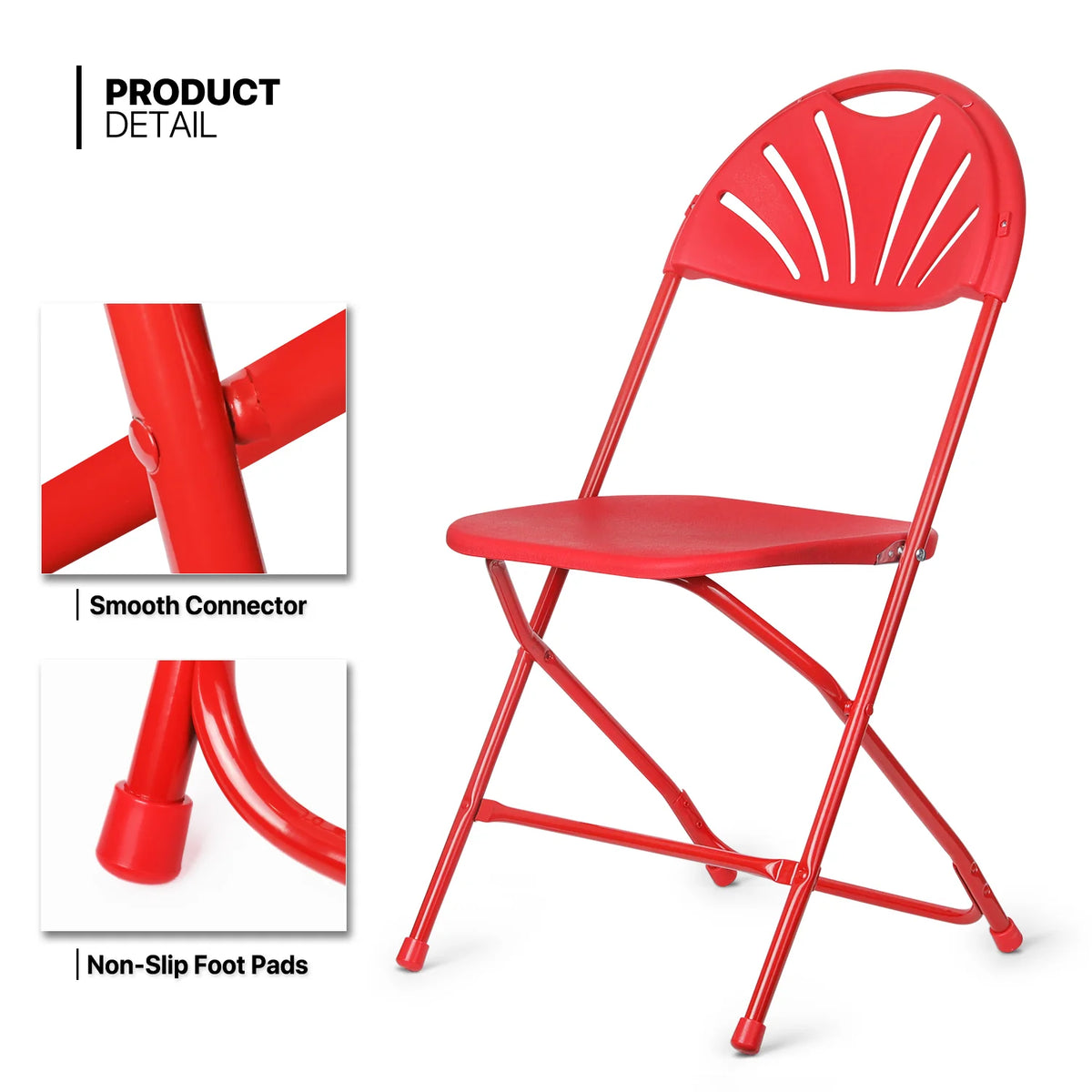 11 Pieces 6 Ft White Foldable Plastic Card Table and 10 Red Chair Set C755