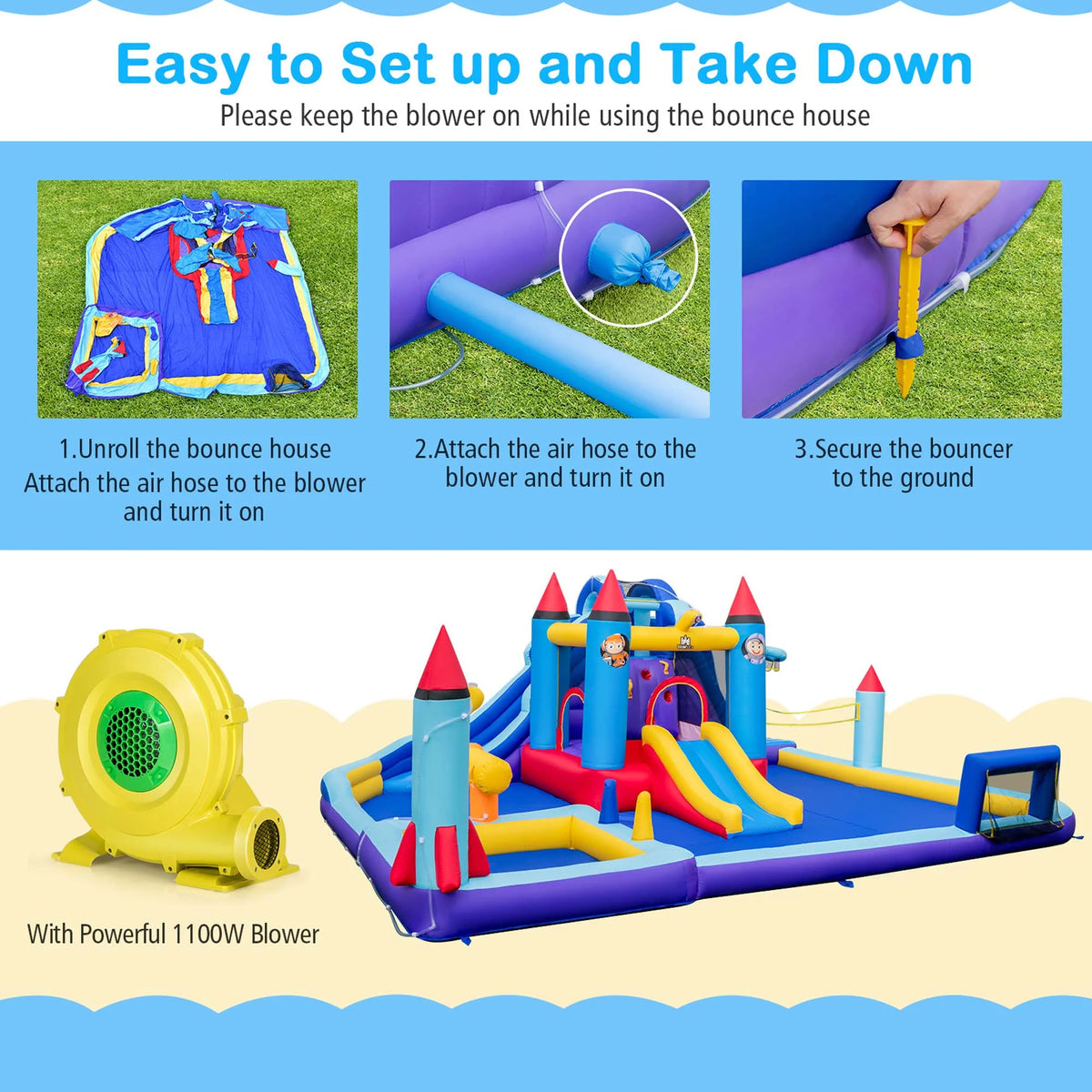 Inflatable Water Slide Park with 2 Slides Splash Pool W14544