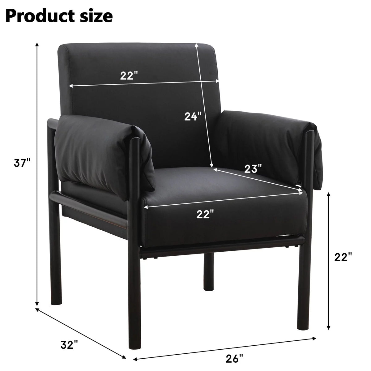 Black PU Leather Chair with Extended Arms and Backrest I872