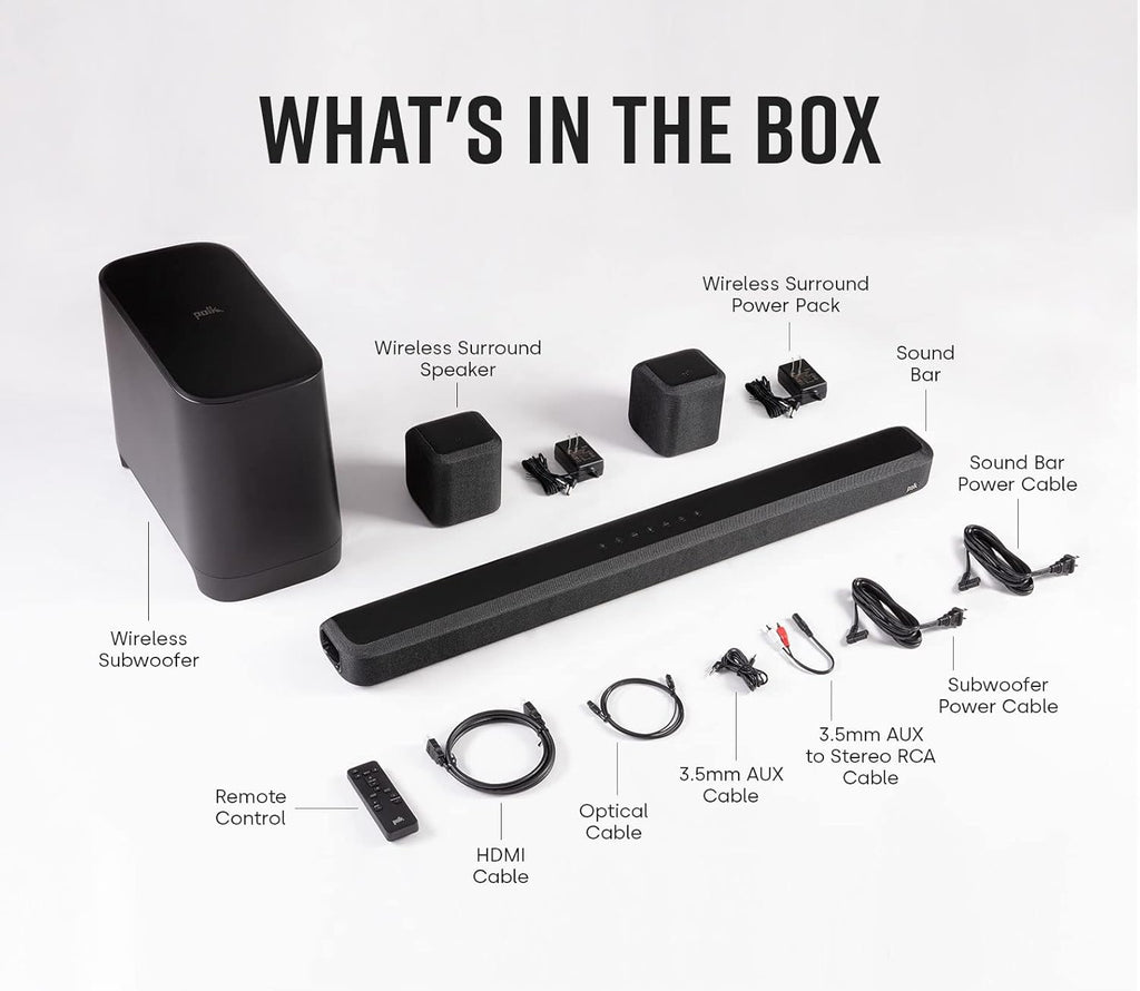 Black 5.1 Channel Wireless Surround Sound System with Sound Bar, Rear Surrounds and Subwoofer A739