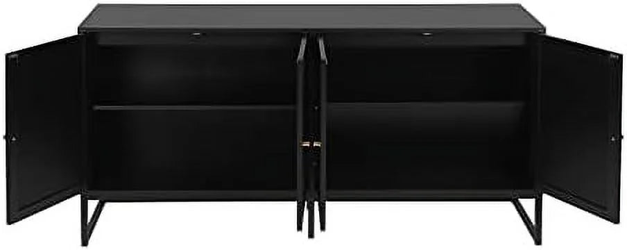 Black Rattan Sideboard Cabinet with Adjustable Shelves T96538