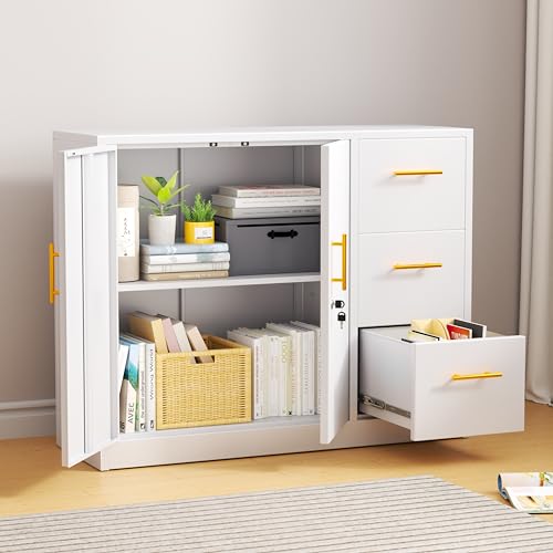 Large Metal Sideboard Buffet Cabinet with 2 Doors and 3 Drawers M172999