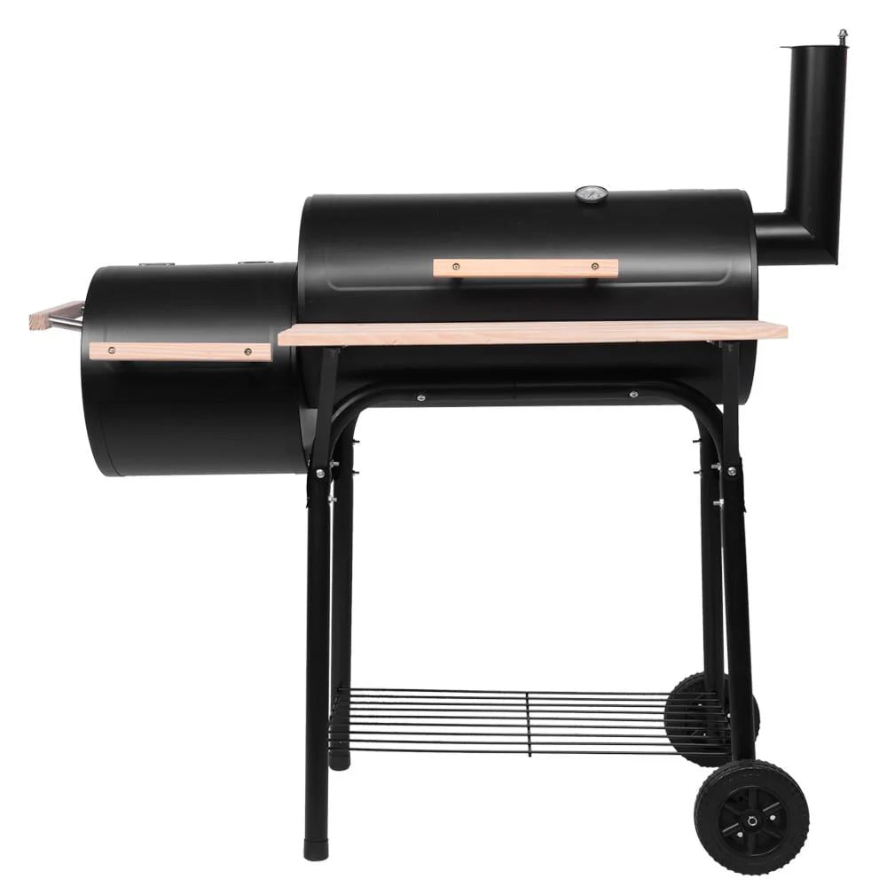 Charcoal Grill Portable BBQ Grill and Offset Smoker Steel BBQ Pit Black A4788