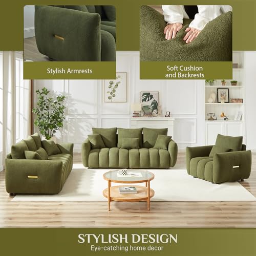 Black 2 Piece Teddy Boucle Sofa and Single Sofa Chair Set I98136