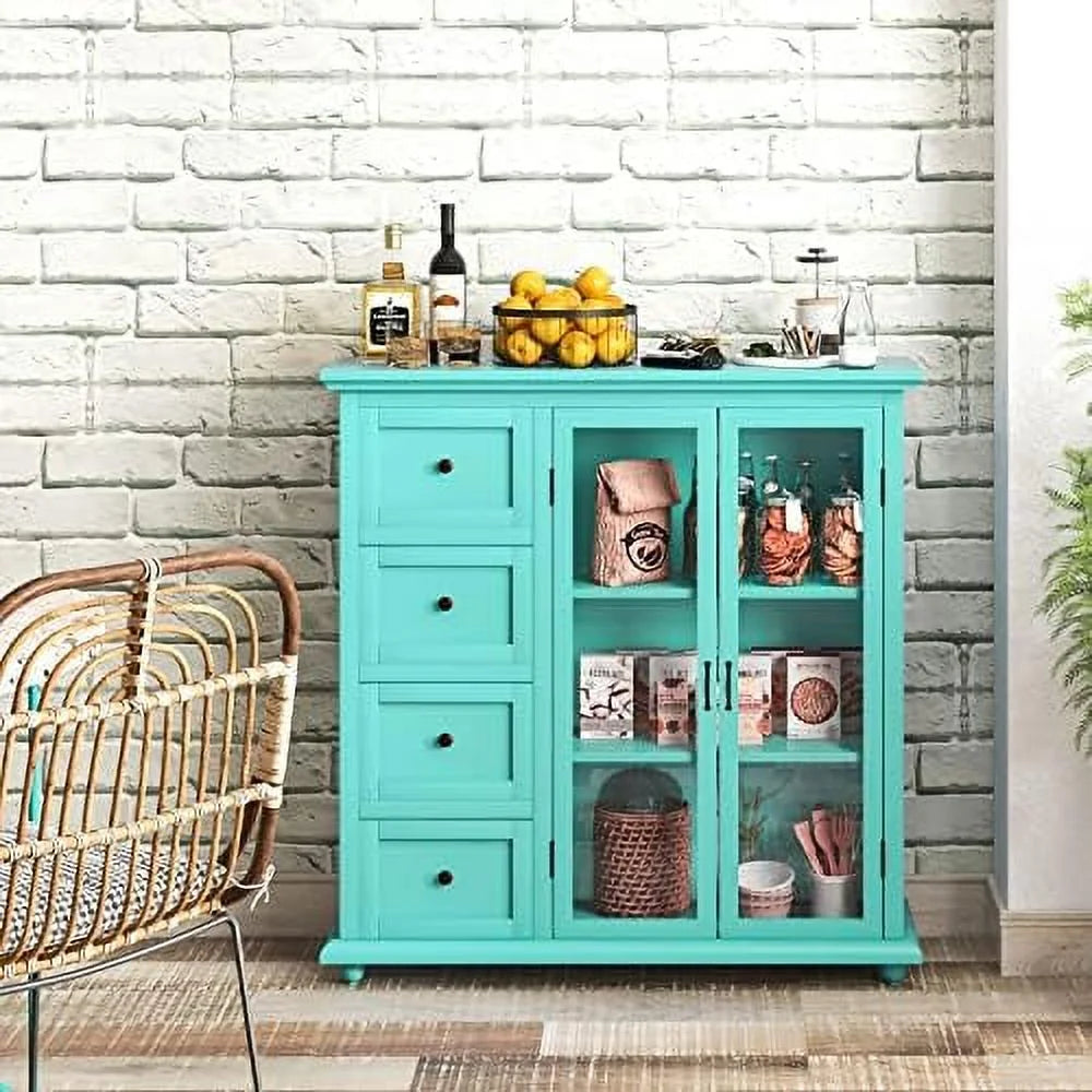 Blue Buffet Sideboard with 2 Doors 4 Drawers Z615
