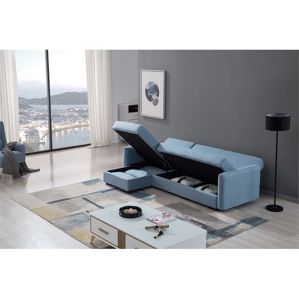Light Blue Velvet Left Facing Chaise Sectional D1059