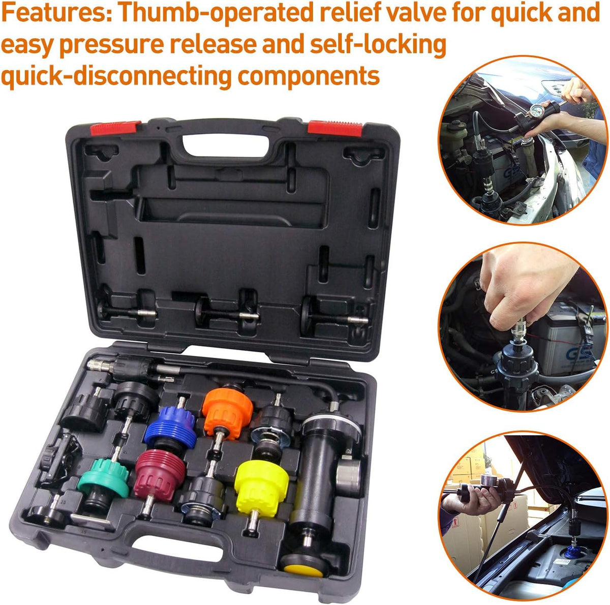 16 PCS Vacuum Type Radiator Pressure Tester Kit G536471