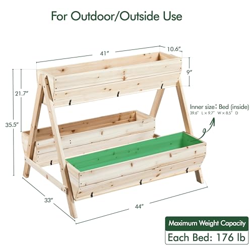 3 Tiers Elevated Wooden Raised Garden Bed with Legs Y82489