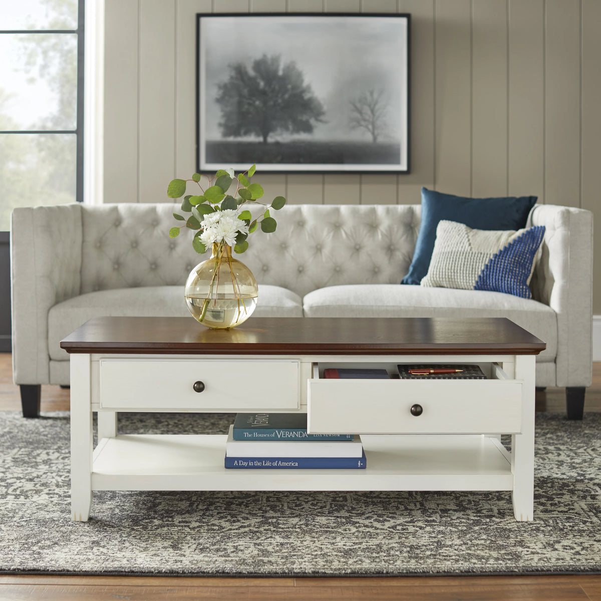 Rectangular Two-Tone Wood Coffee Table F862591