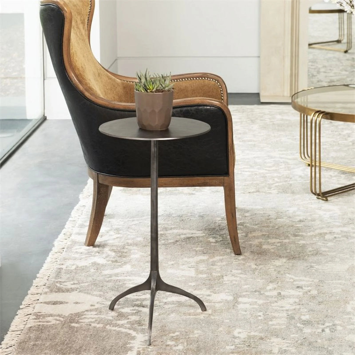 Modern Industrial Accent Table in Antique Nickel Z487