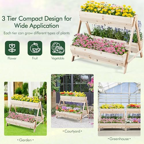 3 Tiers Elevated Wooden Raised Garden Bed with Legs Y82489