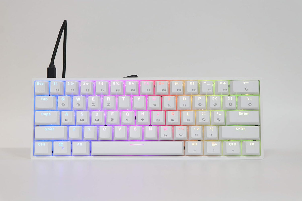 White 61 Keys Hot Swappable 60% Mechanical Keyboard with RGB Backlit Doubleshot ABS Keycaps C8024