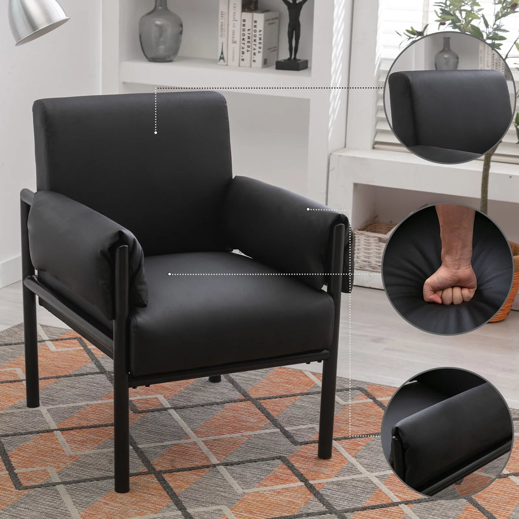 Black PU Leather Chair with Extended Arms and Backrest I872