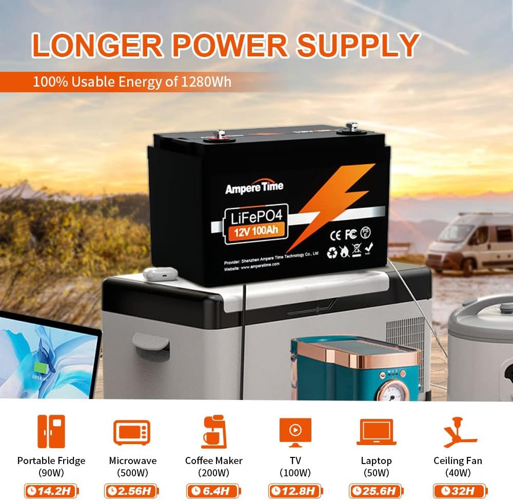 12V 100Ah LiFePO4 Battery with 14.6V 20A Lithium Battery Charger, 100A BMS W499290