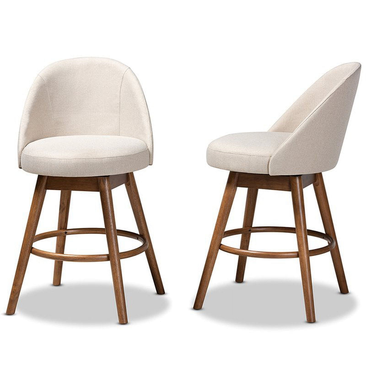 Mid Century Upholstered Swivel Counter Stool in Walnut (Set of 2) U136758