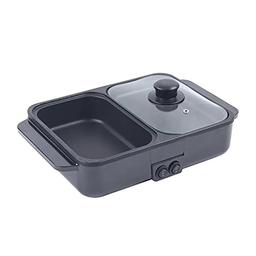 2 in 1 Portable Electric Non-Stick Hot Pot BBQ Grill Pan 110V 1200W Black N2647