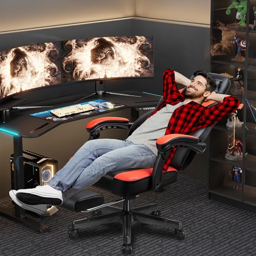 Grey Gaming Chair with Footrest and Lumbar Support W53039