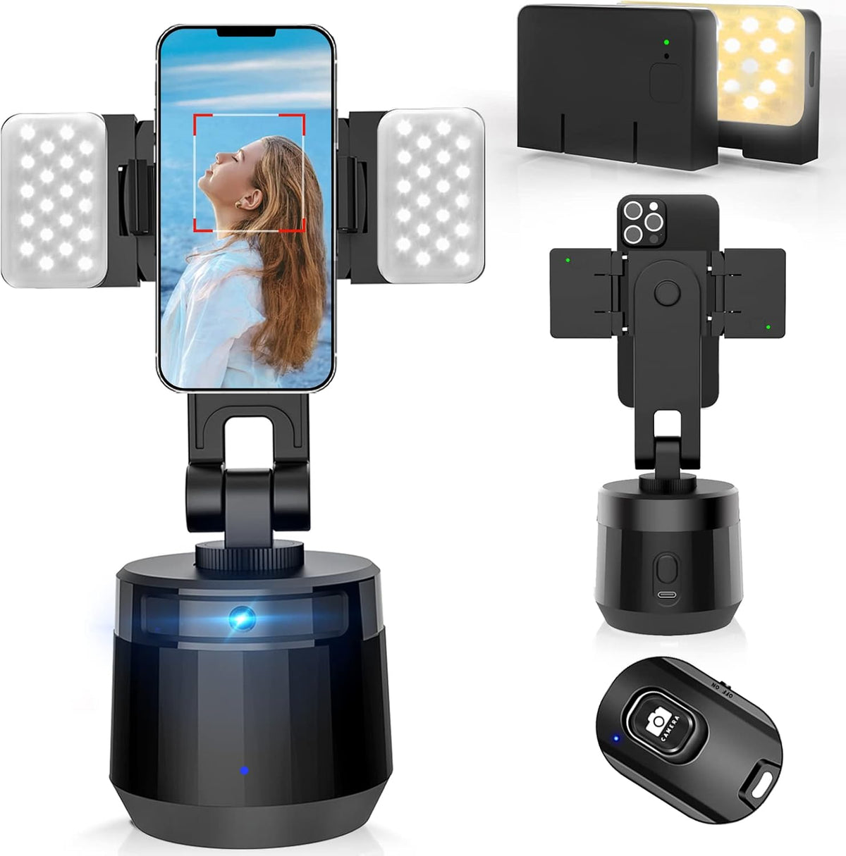 Pack of 2 Auto Face Tracking Phone Holder with Remote and Fill Light I69028