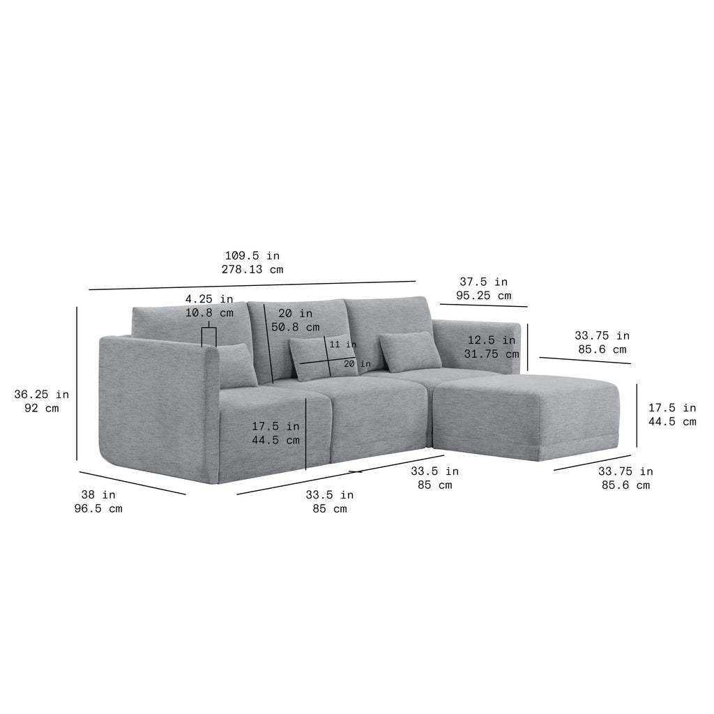 Gray Fabric Modular Sectional Sofa with Ottoman Z4149