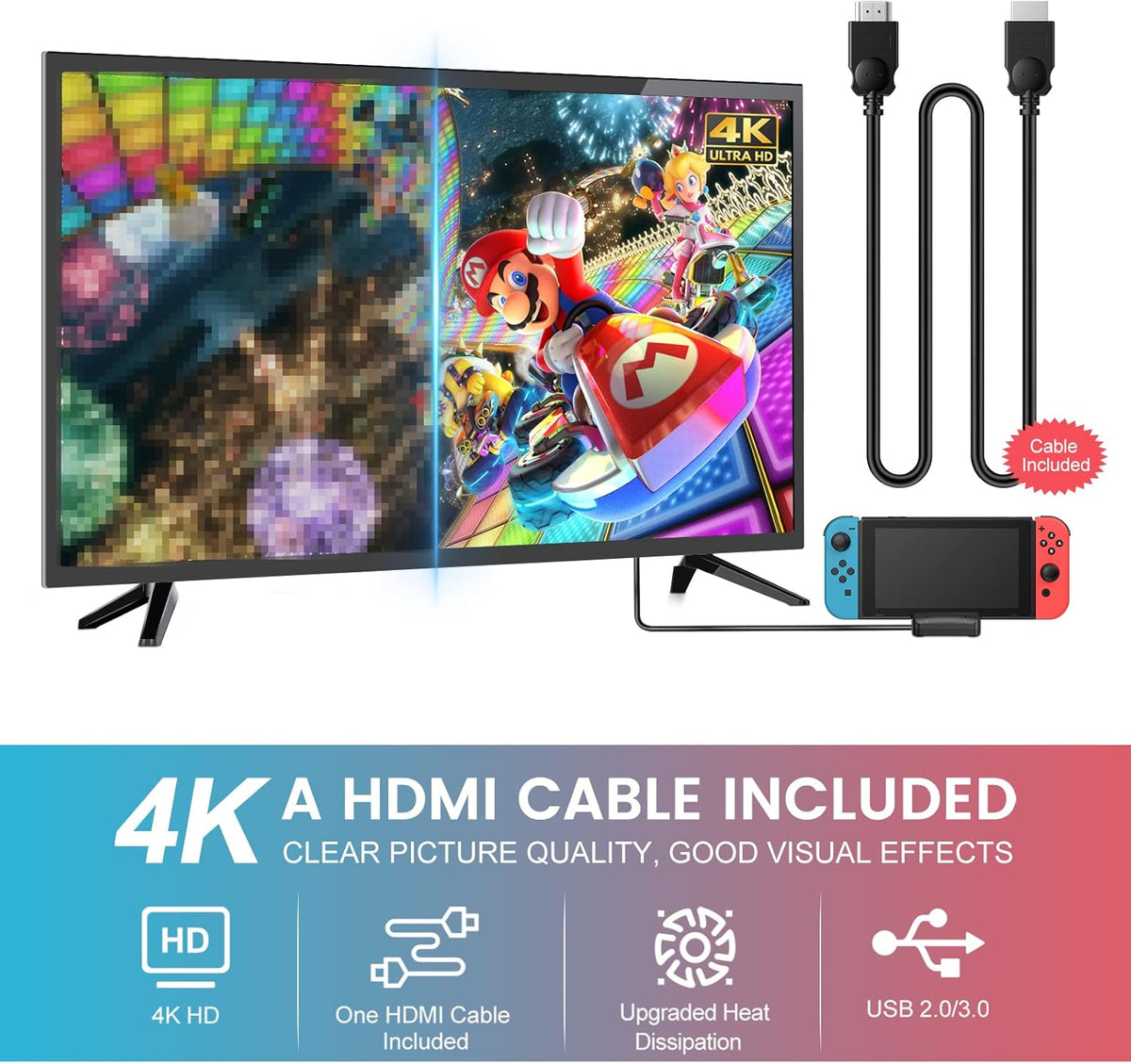Portable Switch Dock with 4K HDMI Cable O7778