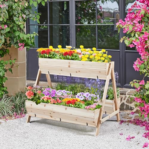 3 Tiers Elevated Wooden Raised Garden Bed with Legs Y82489