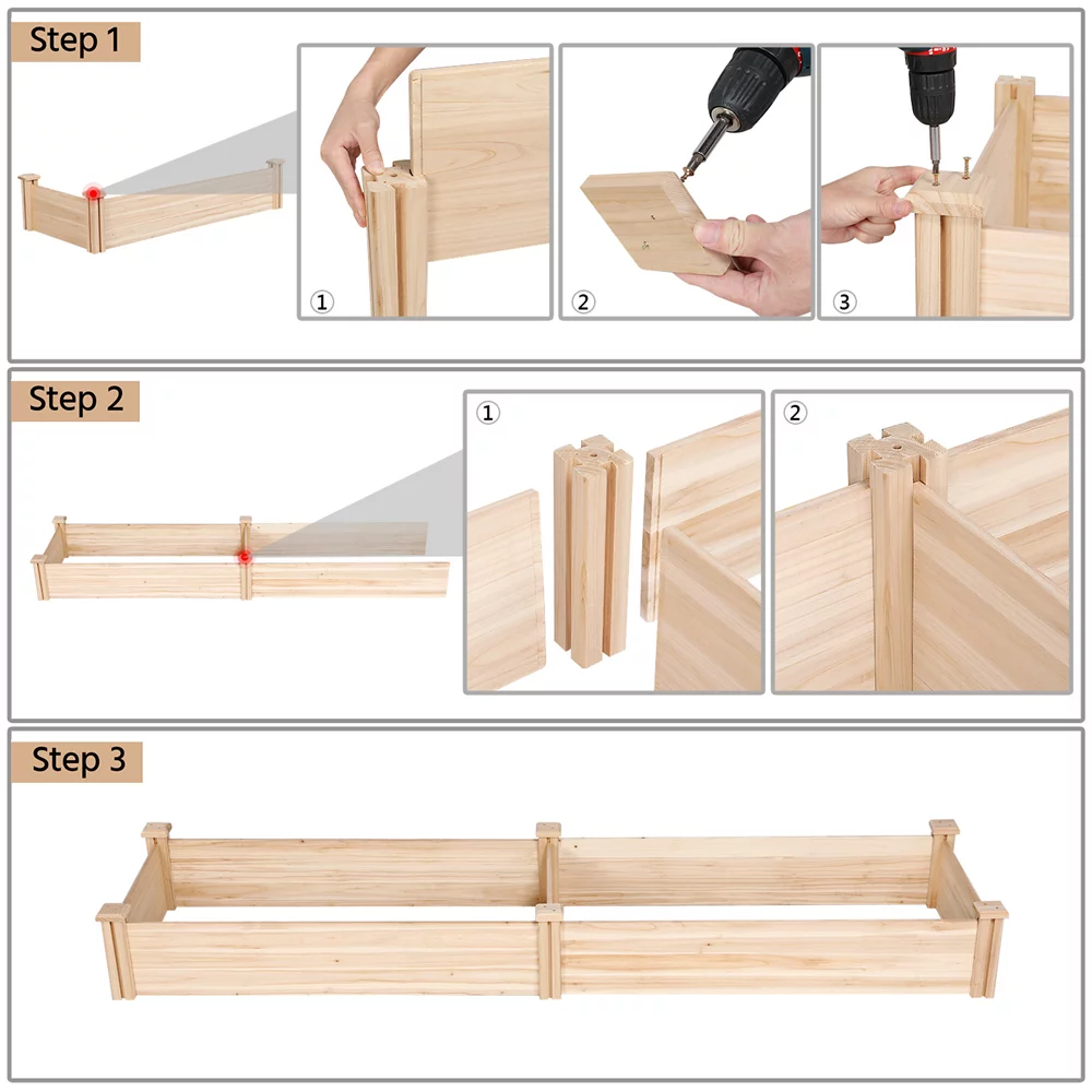 Wooden Raised Garden Bed, 96.7 x 24.6 x 10.6inch, Natural Wood H639
