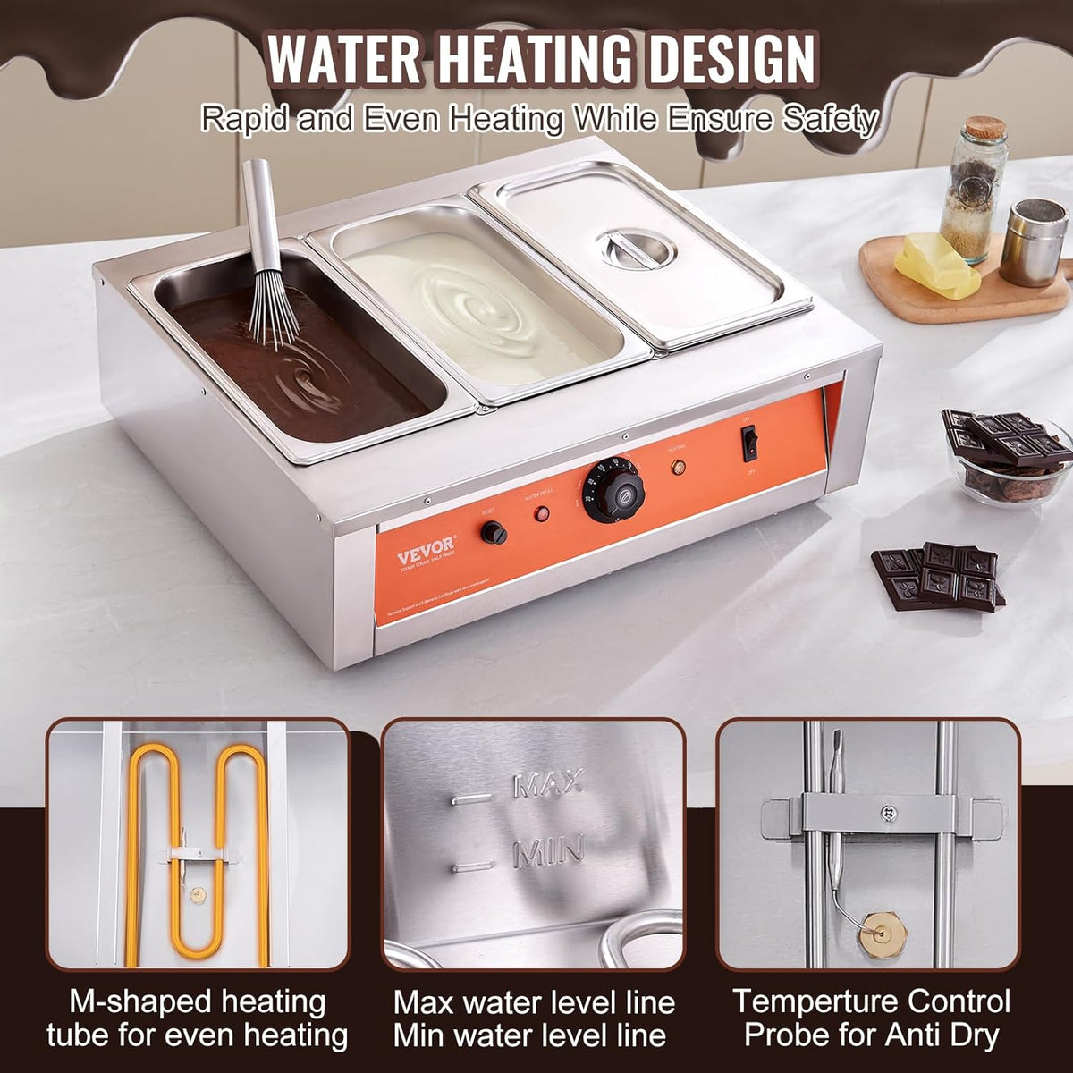 26.5 Lbs 3 Tanks Stainless Steel Electric Chocolate Tempering Machine Z18150