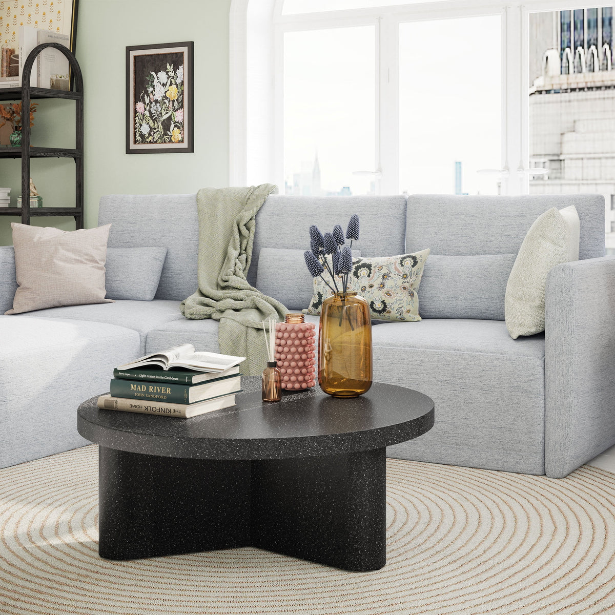 Gray Fabric Modular Sectional Sofa with Ottoman Z4149