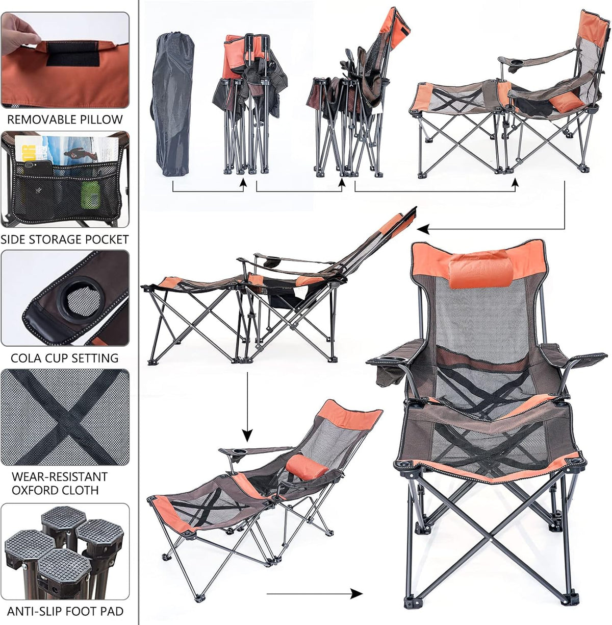 Folding Reclining Camping Chair with Footrest D759470