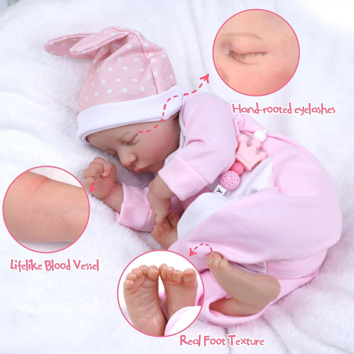 17-Inch Soft Cloth Body Realistic Newborn Baby Dolls with Toy Accessories D762075