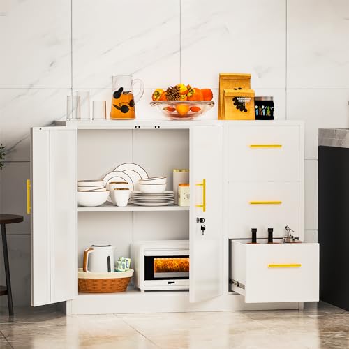 Large Metal Sideboard Buffet Cabinet with 2 Doors and 3 Drawers M172999