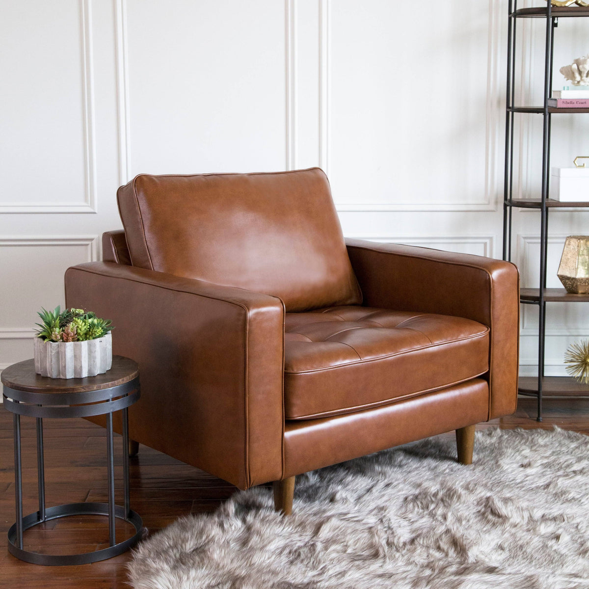 Camel Top-Grain Leather Armchair Y1689