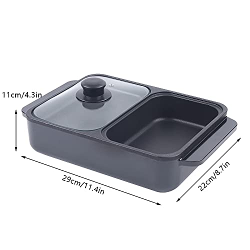 2 in 1 Portable Electric Non-Stick Hot Pot BBQ Grill Pan 110V 1200W Black N2647