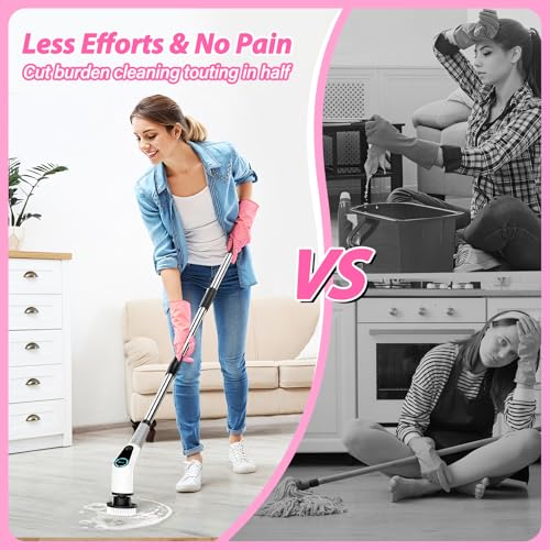 Cordless Electric Spin Scrubber with 8 Replaceable Brush Head and Extension Handle L872166