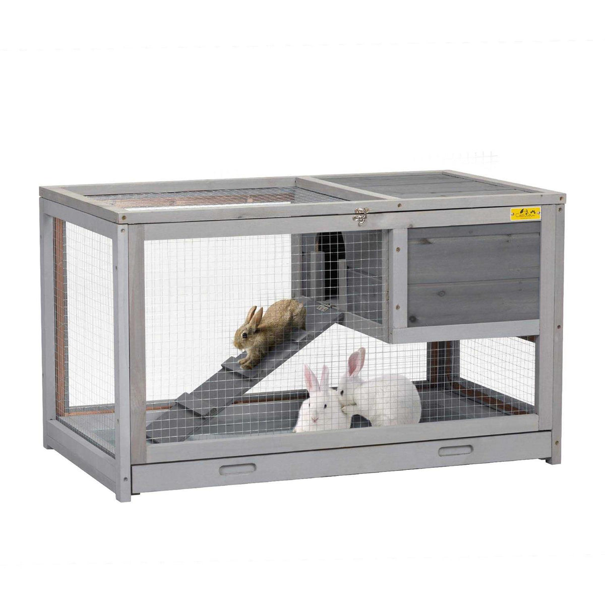 2 Story Wooden Rabbit Hutch with Pull Out Tray P447