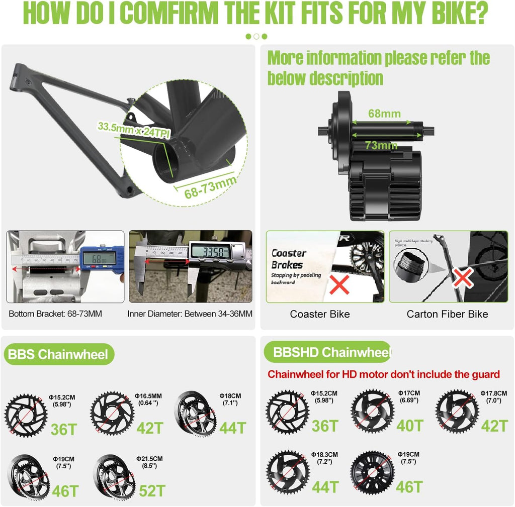 48V 750W Mid Drive Ebike Conversion Kits with Chainring Wheel and LCD Display C16855