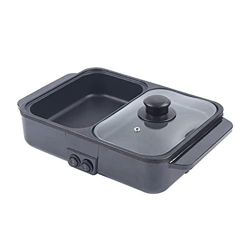 2 in 1 Portable Electric Non-Stick Hot Pot BBQ Grill Pan 110V 1200W Black N2647