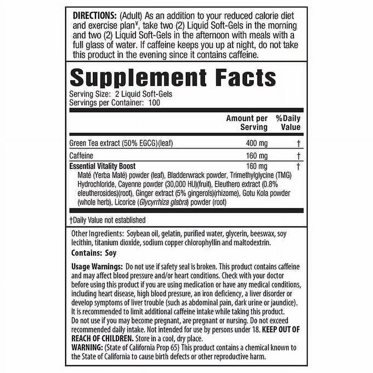200 Liquid Soft-Gels Green Tea Fat Burner V272938