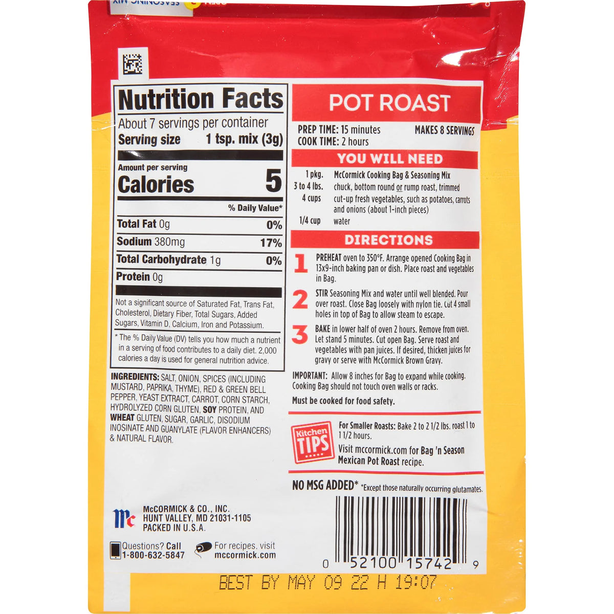 0.81 Oz Pot Roast Seasoning Bag 6 Pk D293