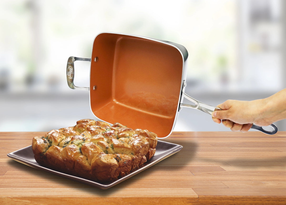 6 Quart Nonstick Copper Casserole Chef’s Pan & Stock Pot 4 Piece Set with Frying Basket and Steamer Tray Q458211