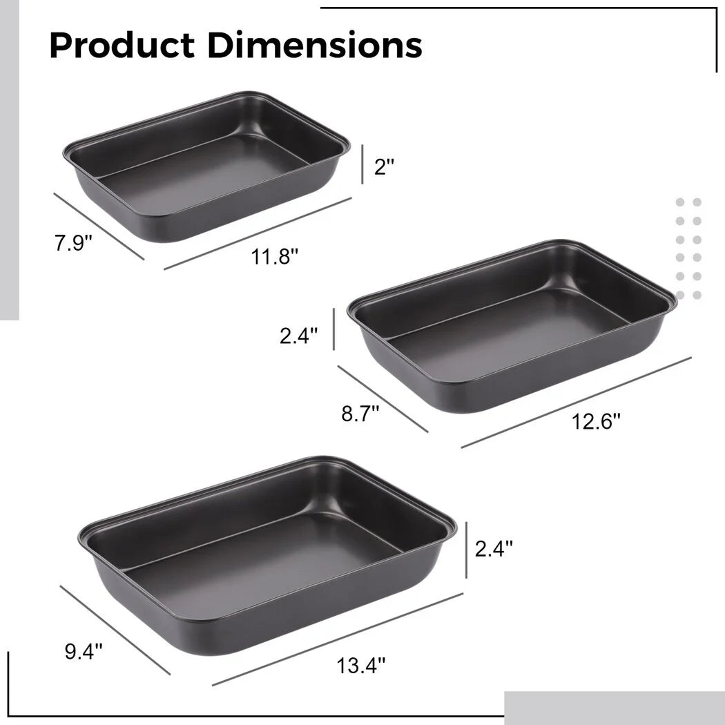 3 PCS Non-Stick Carbon Steel Baking Trays Set O6739