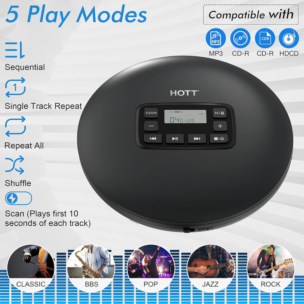 Black Portable CD Player with Headphones F3433