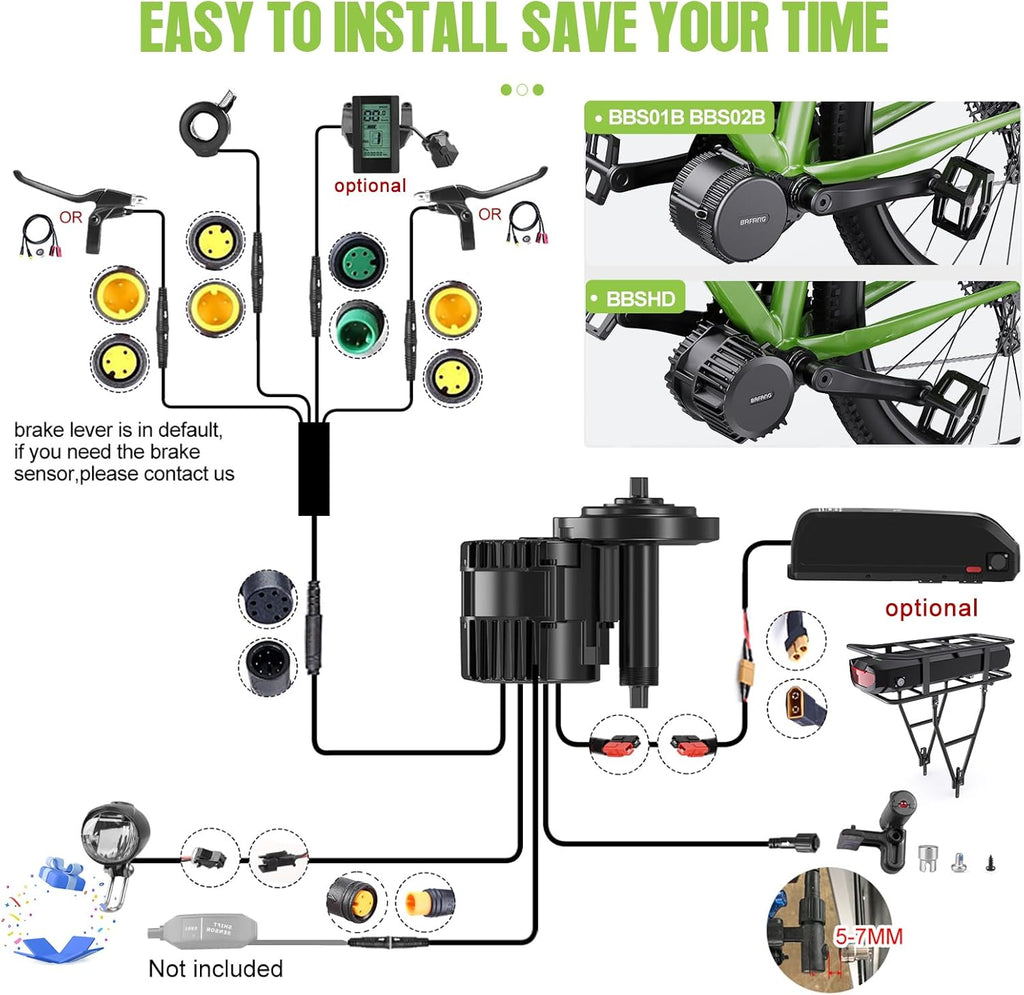 48V 750W Mid Drive Ebike Conversion Kits with Chainring Wheel and LCD Display C16855