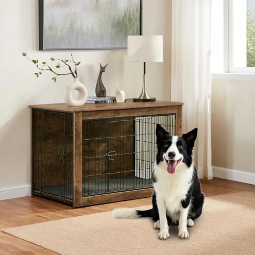 Rustic Brown Wooden Dog Crate 27" L×20" W×23" H I860